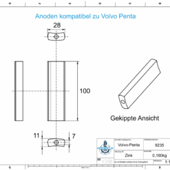 Anoden kompatibel zu Volvo Penta | 3852970 & VP022 (Zink) | 9235 – Bild 2