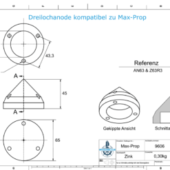 Dreilochhüte kompatibel zu Max Prop AN63 & Z63R3 | Ø60/H45 (Zink) | 9606 – Bild 3
