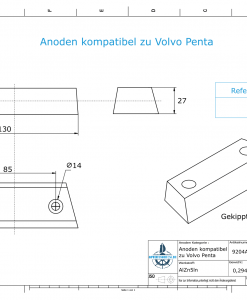 Anodes compatible to Volvo Penta | Block-Anode 290 / Duo-Prop 852835 (AlZn5In) | 9204AL