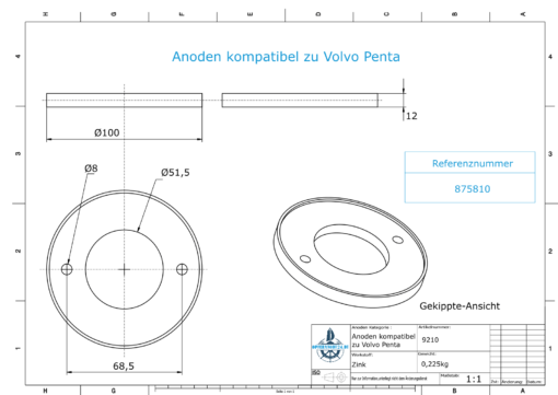 Anodes compatible to Volvo Penta | Ring-Anode 100 875810 (Zinc) | 9210