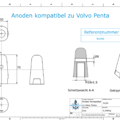 Anodes compatible to Volvo Penta | Cap-Anode M18x1,5 (Zinc) | 9229