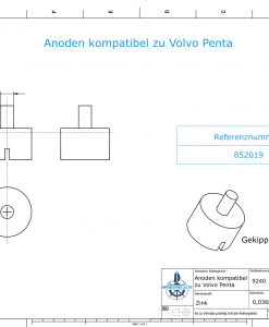 Anodes compatible to Volvo Penta | Bolt-Anode 14 x 22 M6 852019 (Zinc) | 9240