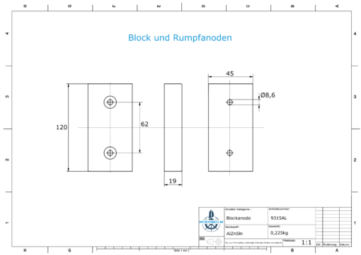 Block- and Ribbon-Anodes Block L120/62 (AlZn5In) | 9315AL