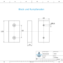 Block- and Ribbon-Anodes Block L120/62 (Zinc) | 9315