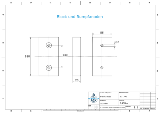 Block- and Ribbon-Anodes Block L180/140 (AlZn5In) | 9317AL