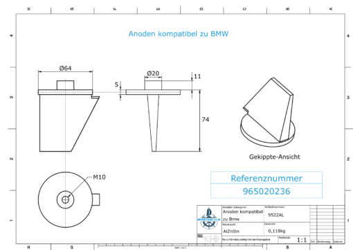 Anodes compatible to BMW | Trimmanode klein 965020236 (AlZn5In) | 9522AL