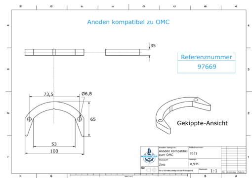 Anodes compatible to Mercury | Anode-Kit Ev/Jo 392462 (Zinc) | 9531
