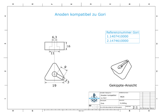 Anodes compatible to Gori | Bow-Thruster-Anode 22"-26" | 1407410000 | 1474610000 | (Zinc) | 9626