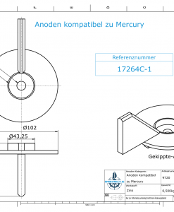 Anodes compatible to Mercury | Trim-Tab-Anode-AB 17264C1 (Zinc) | 9720