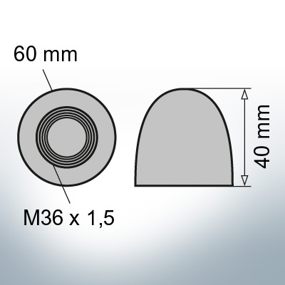 Nut-Caps M36x1,5 Ø60/H40 (AlZn5In) | 9404AL