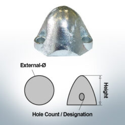 Three-Hole-Caps | suitable for Foldprop Engl. Ø55/H35 (Zinc) | 9444