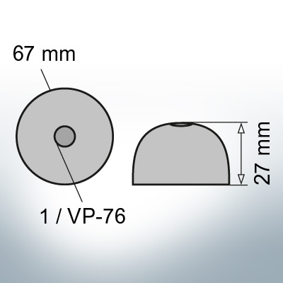 One-Hole-Caps | suitable for VP-76 Ø67/H27 (AlZn5In) | 9452AL
