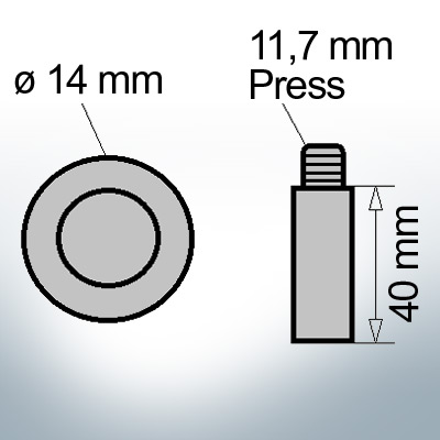 Bolt-Anodes 11,7 mm Press Ø14/L40 (AlZn5In) | 9134AL