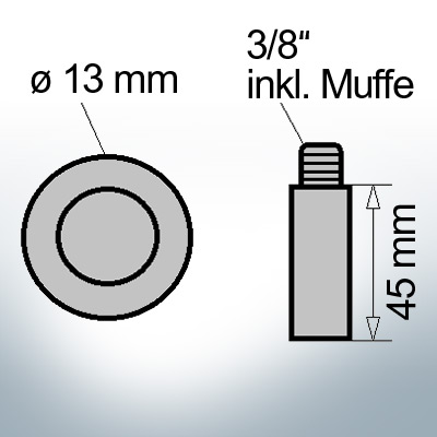 Bolt-Anodes 3/8'' inkl. Muffe Ø13/L45 (Zinc) | 9151