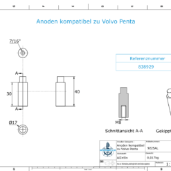 Anodes compatible to Volvo Penta | Bolt-Anode 7/16" M8 inner 838929 (AlZn5In) | 9225AL
