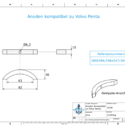 Anodi compatibili con Volvo Penta | Anodo ad elica (set triplo) 3858399 (Zinco) | 9230