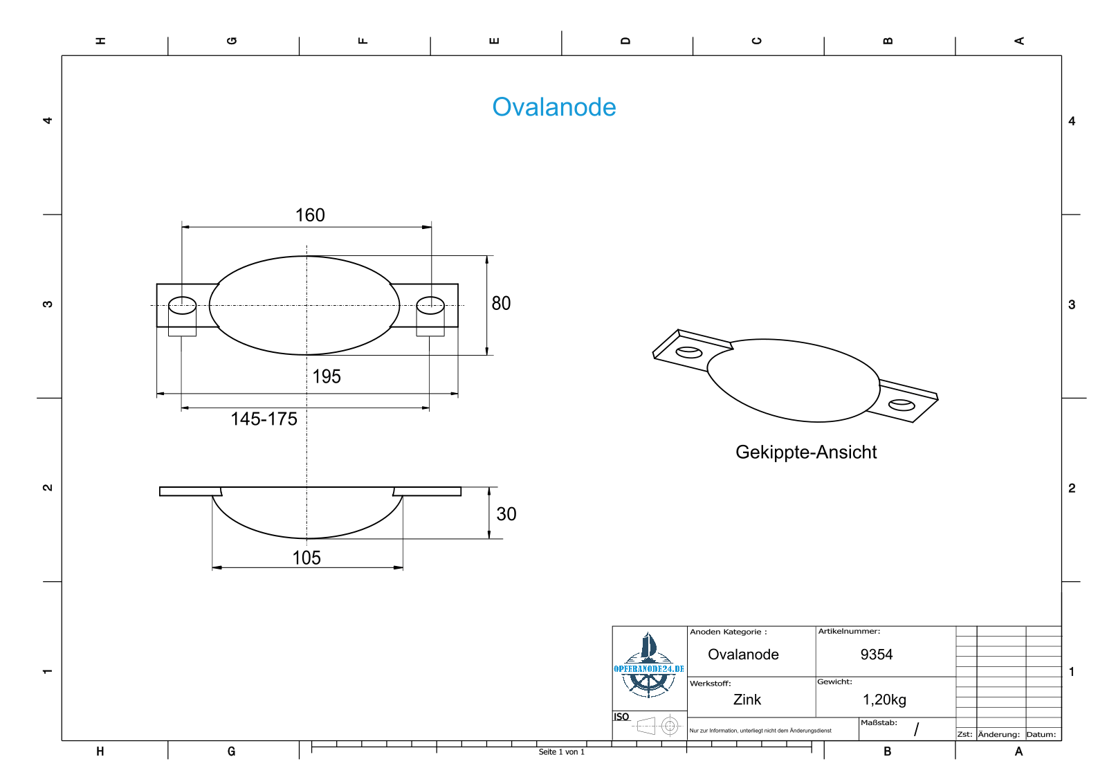 Block- und Rumpfanoden Oval L195/Lo160 (Zink) | 9354 – Bild 2