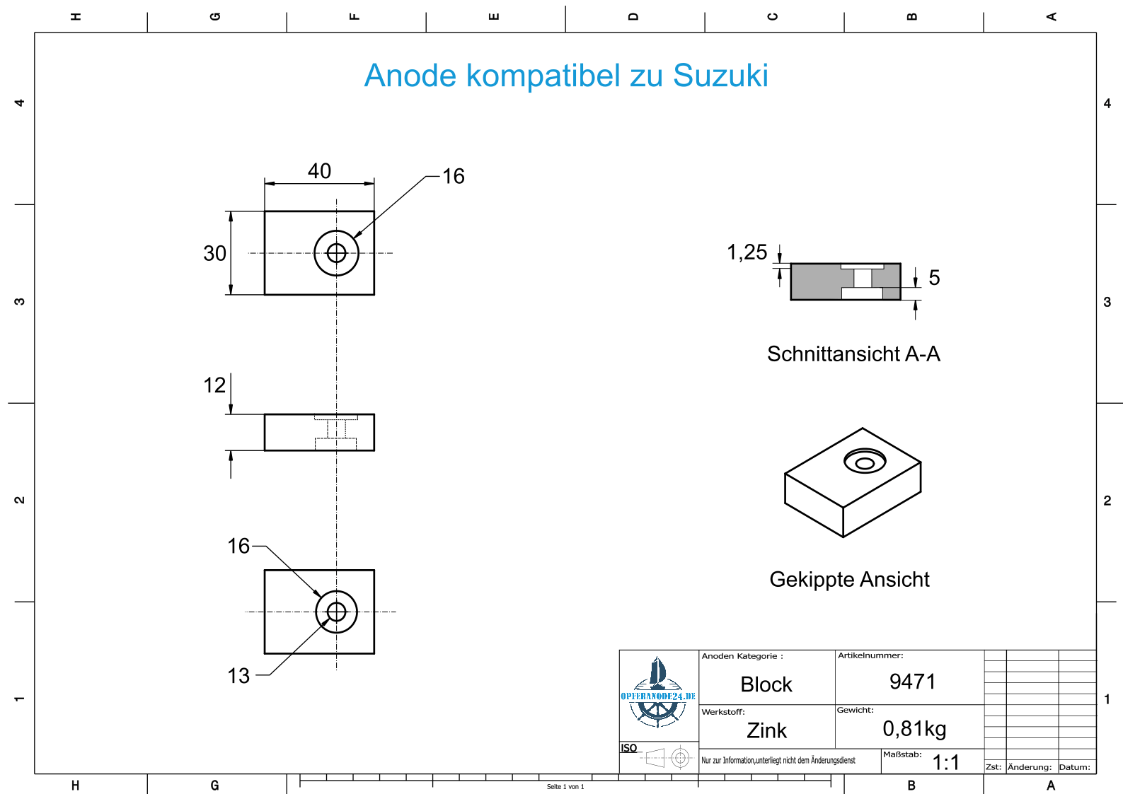 Anoden kompatibel zu Suzuki | 40-115 PS | Ref: 55320-95310 | Zink | 9471 – Bild 2