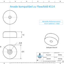 Anode kompatibel zu Flexofold | 2-teilig | Ø31x13 | AlZn5In | Klein | Ref. #114 | 9429AL – Bild 2