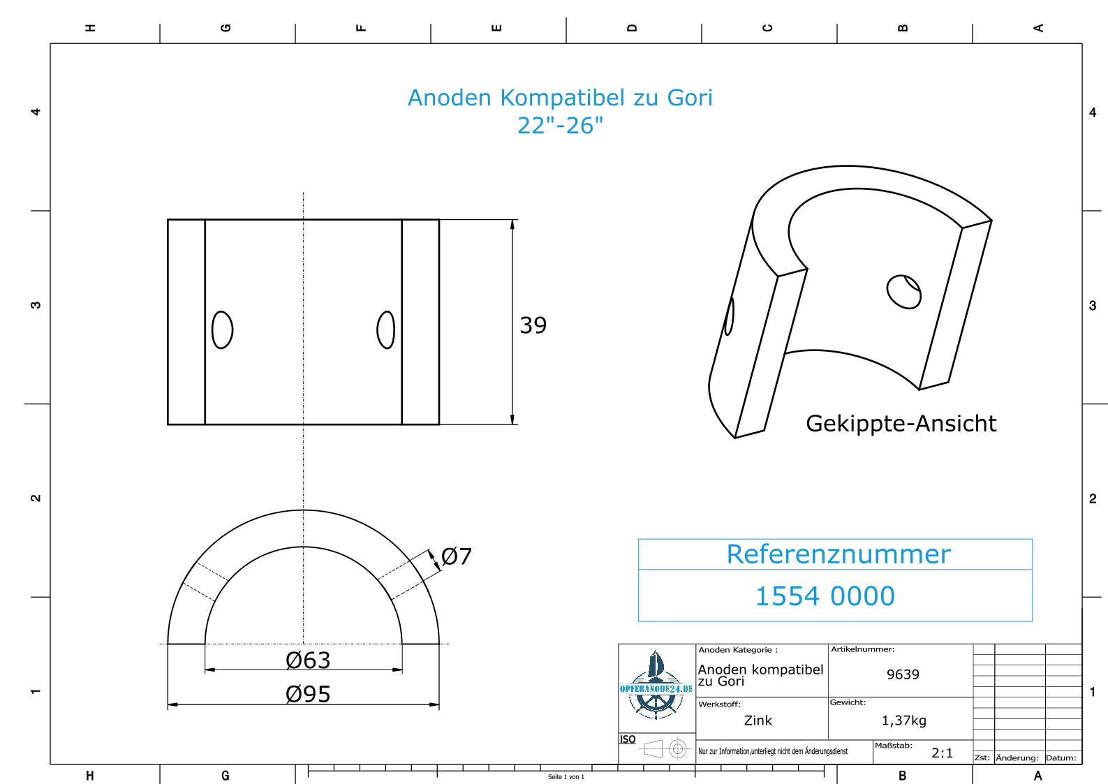 Anoden kompatibel zu Gori | Propelleranode 3-Flg. 22"-26" (Zink) | Ref: 1554000 | 9639 – Bild 2