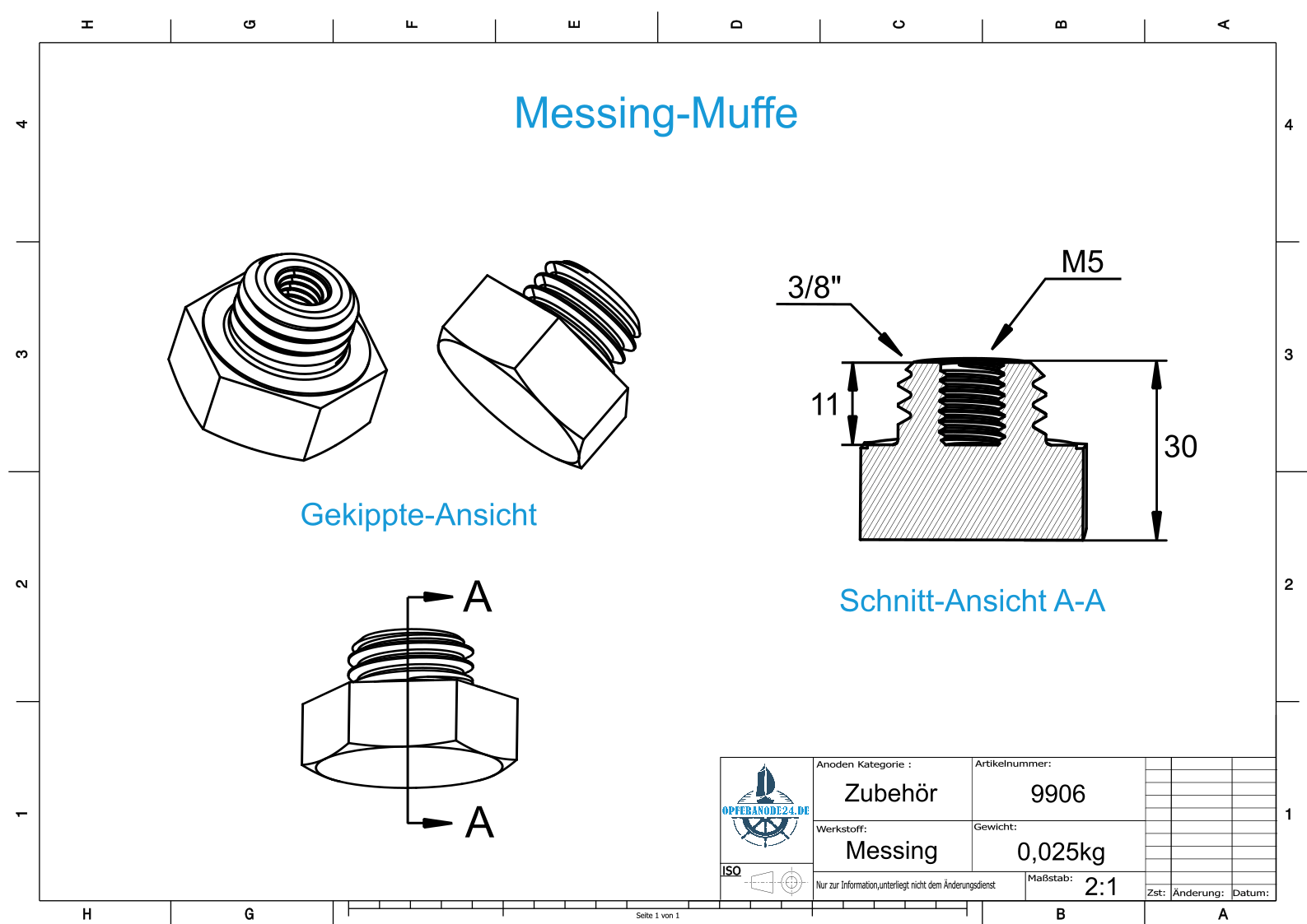 Stiftanoden & Messingmuffe kompatibel BUKH-Motoren DV10 - DV48 | M5 Ø12/L35 (AlZn5In) | 9125AL_M – Bild 4